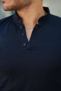 Erkek Hakim Yaka Dokuma Pamuklu Kumaş Kısa Kollu T-shirt resmi